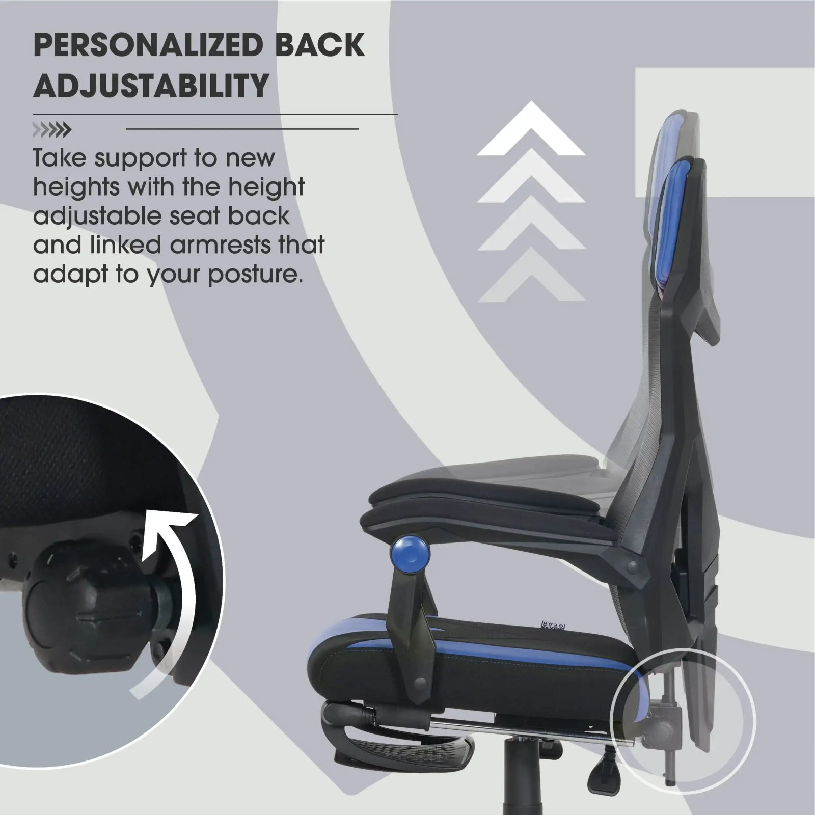 Gamer Gear Gaming Office Chair with Extendable Leg Rest, Gray/Black Fabric Upholstery office chair ergonomic