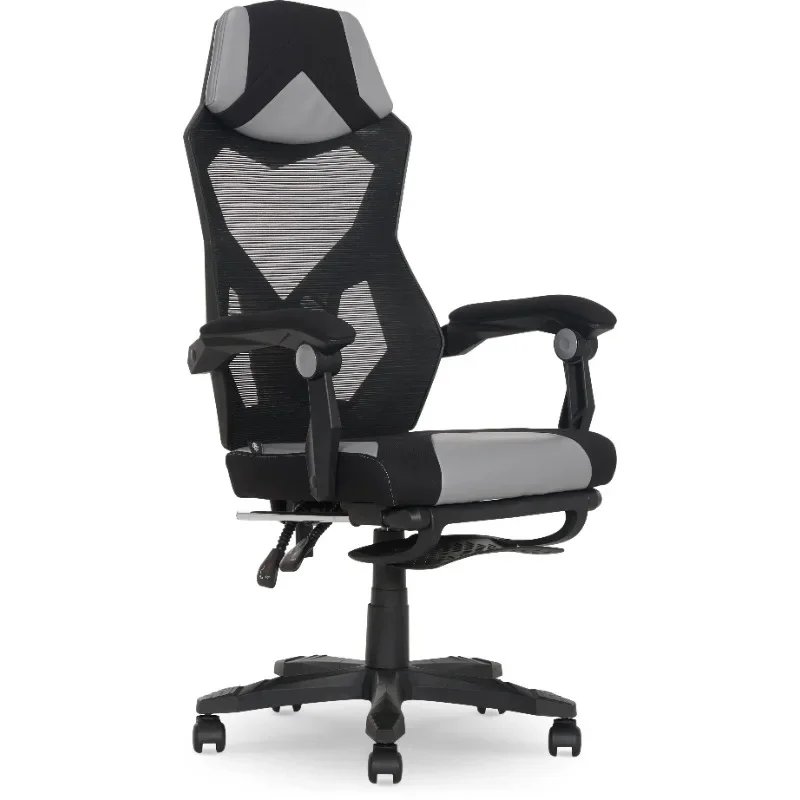 Gamer Gear Gaming Office Chair with Extendable Leg Rest, Gray/Black Fabric Upholstery office chair ergonomic