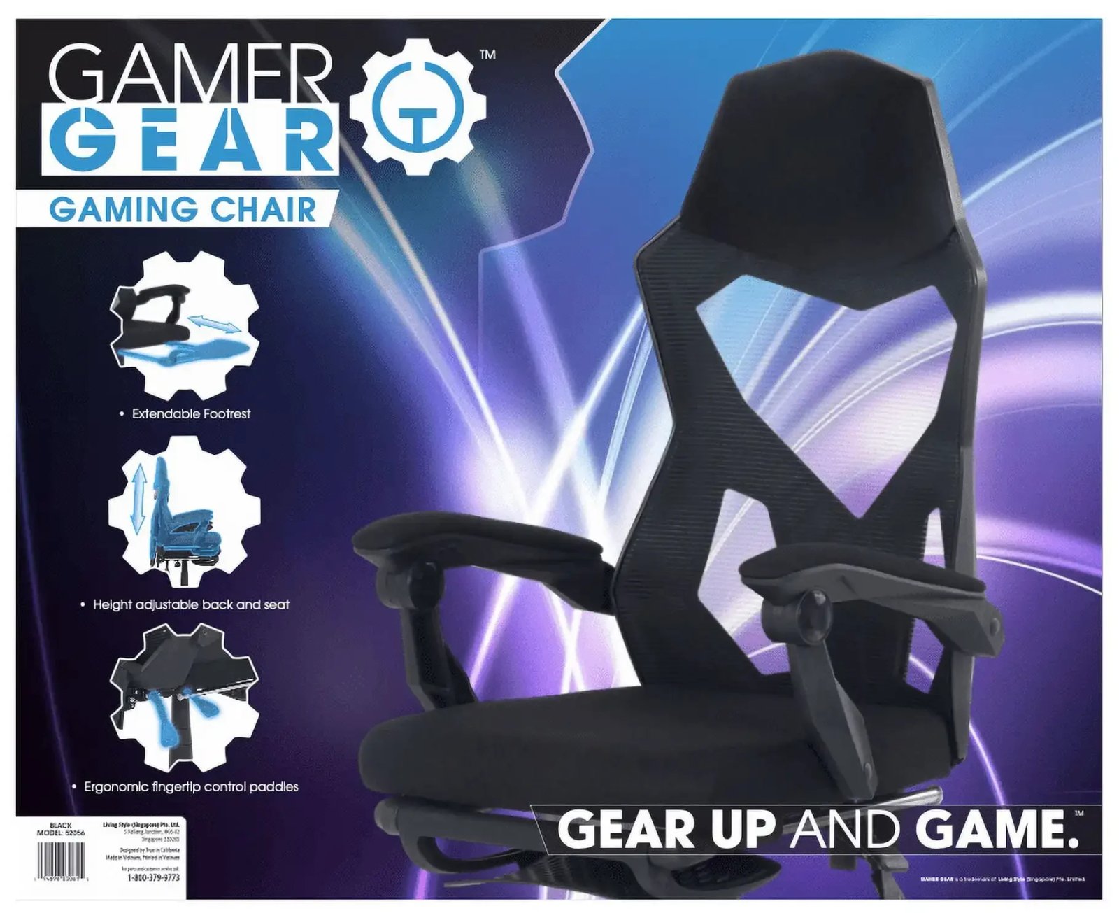 Gamer Gear Gaming Office Chair with Extendable Leg Rest, Gray/Black Fabric Upholstery office chair ergonomic