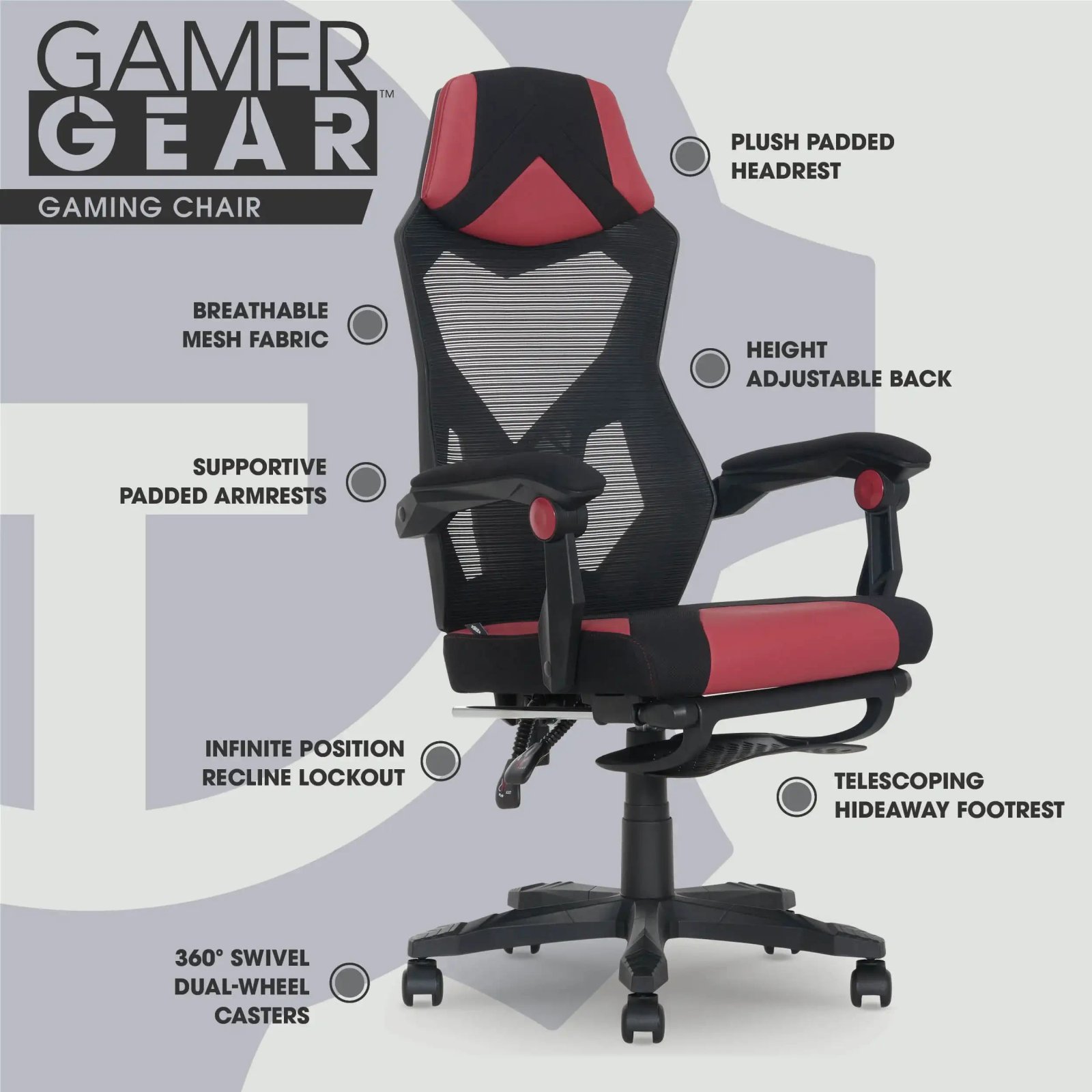 Gamer Gear Gaming Office Chair with Extendable Leg Rest, Gray/Black Fabric Upholstery office chair ergonomic