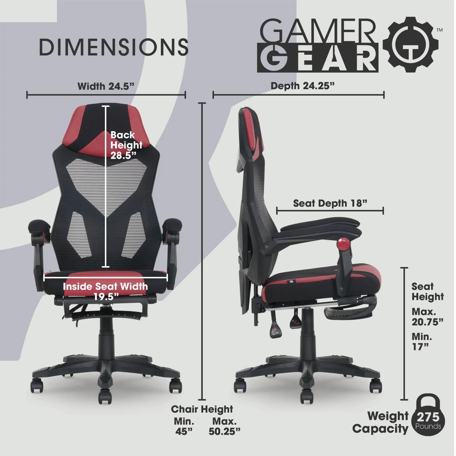 Gamer Gear Gaming Office Chair with Extendable Leg Rest, Gray/Black Fabric Upholstery office chair ergonomic
