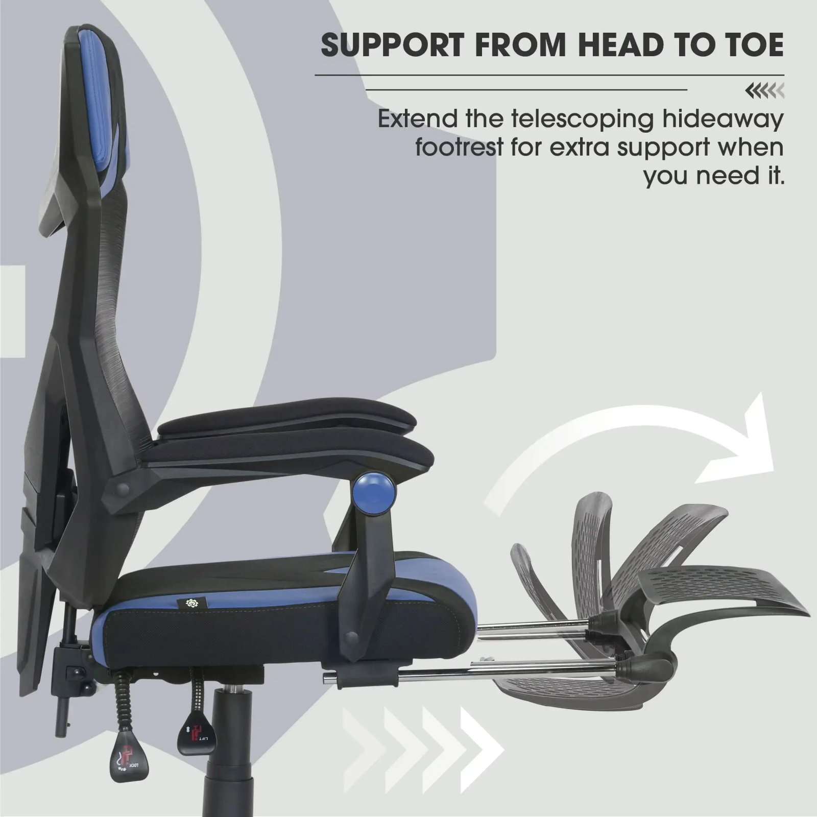 Gamer Gear Gaming Office Chair with Extendable Leg Rest, Gray/Black Fabric Upholstery office chair ergonomic