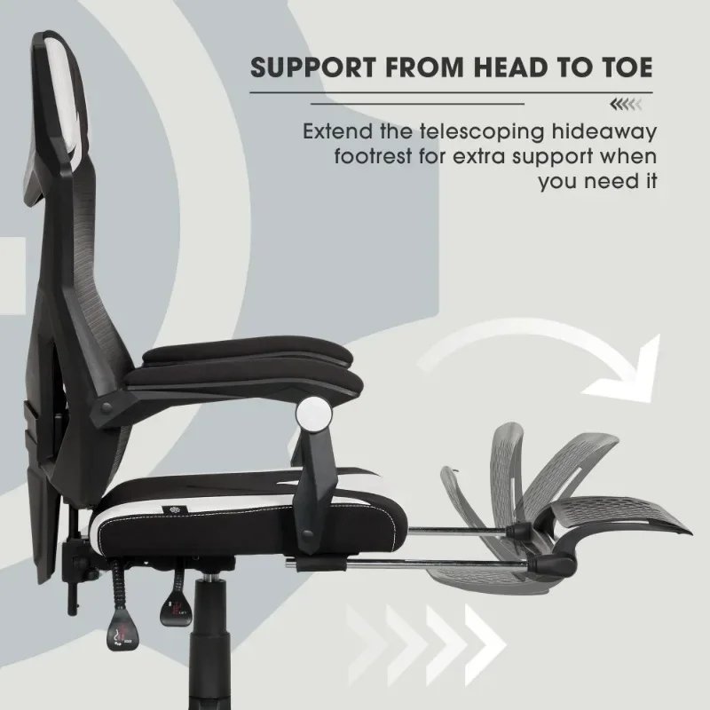 Gamer Gear Gaming Office Chair with Extendable Leg Rest, Gray/Black Fabric Upholstery office chair ergonomic