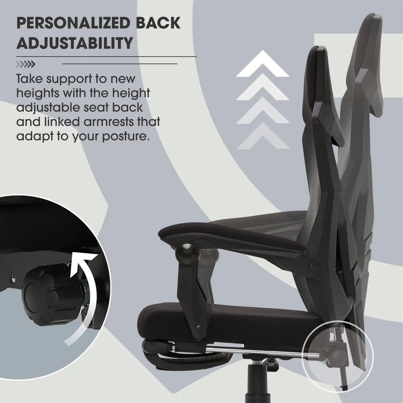 Gamer Gear Gaming Office Chair with Extendable Leg Rest, Gray/Black Fabric Upholstery office chair ergonomic