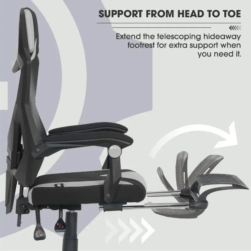 Gamer Gear Gaming Office Chair with Extendable Leg Rest, Gray/Black Fabric Upholstery office chair ergonomic