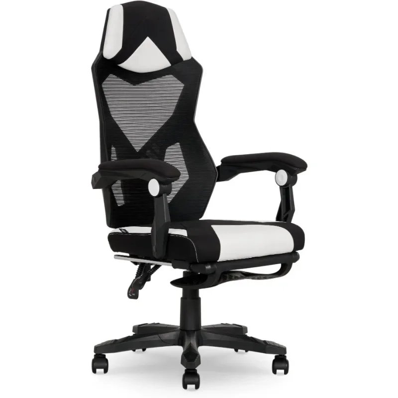 Gamer Gear Gaming Office Chair with Extendable Leg Rest, Gray/Black Fabric Upholstery office chair ergonomic