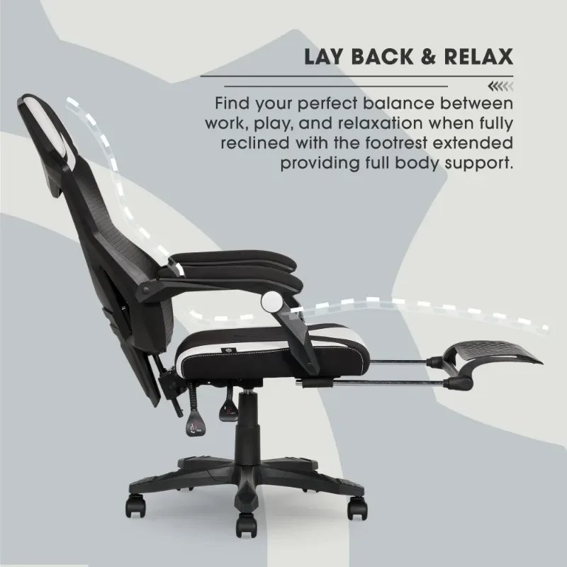 Gamer Gear Gaming Office Chair with Extendable Leg Rest, Gray/Black Fabric Upholstery office chair ergonomic