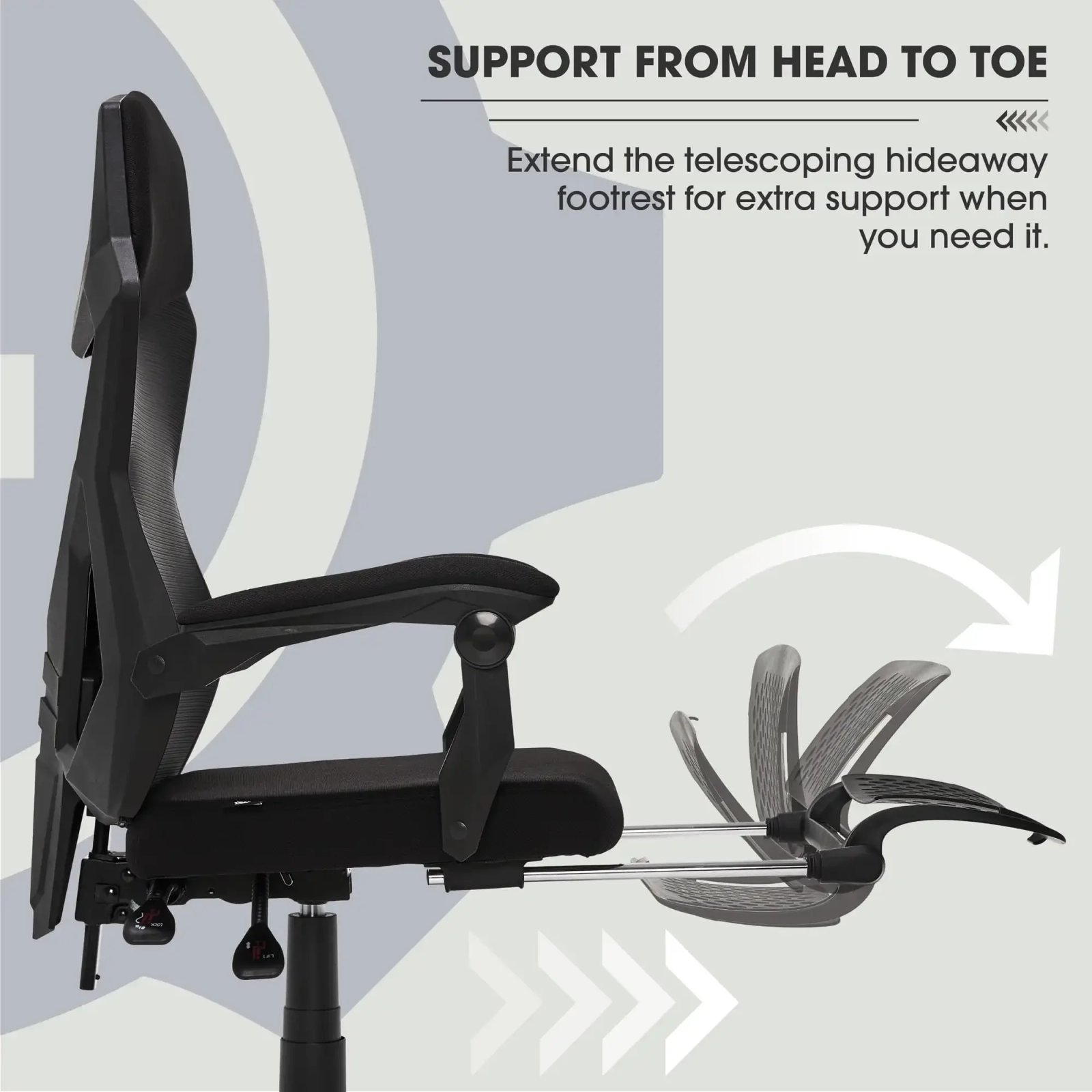 Gamer Gear Gaming Office Chair with Extendable Leg Rest, Gray/Black Fabric Upholstery office chair ergonomic