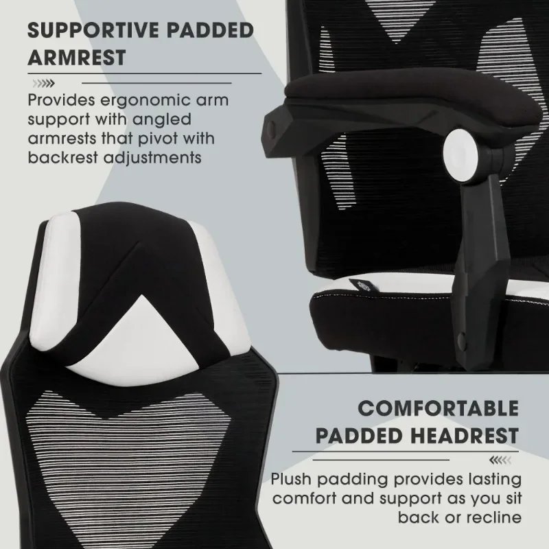 Gamer Gear Gaming Office Chair with Extendable Leg Rest, Gray/Black Fabric Upholstery office chair ergonomic