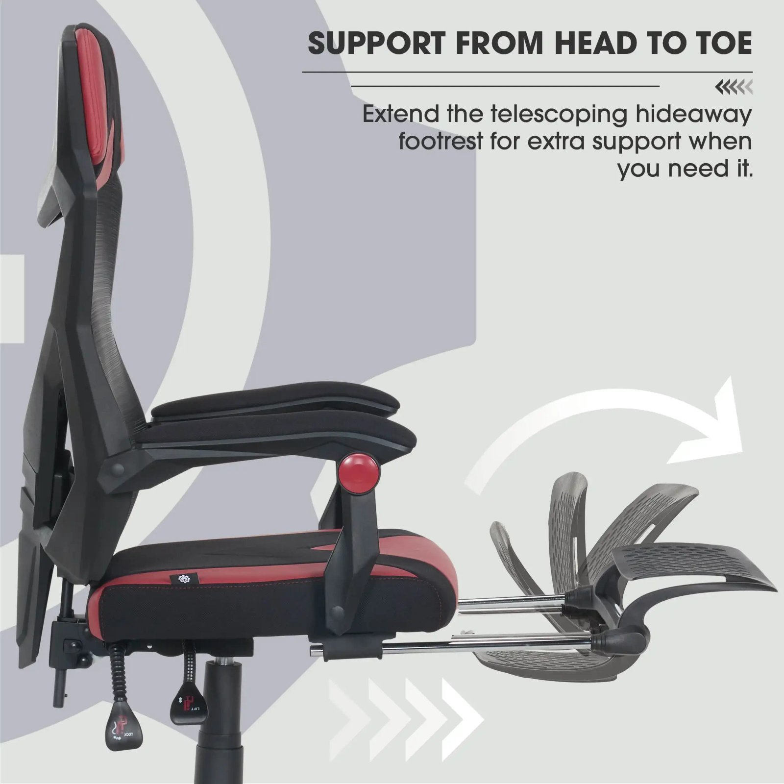 Gamer Gear Gaming Office Chair with Extendable Leg Rest, Gray/Black Fabric Upholstery office chair ergonomic
