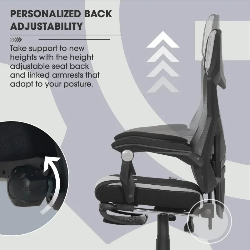 Gamer Gear Gaming Office Chair with Extendable Leg Rest, Gray/Black Fabric Upholstery office chair ergonomic