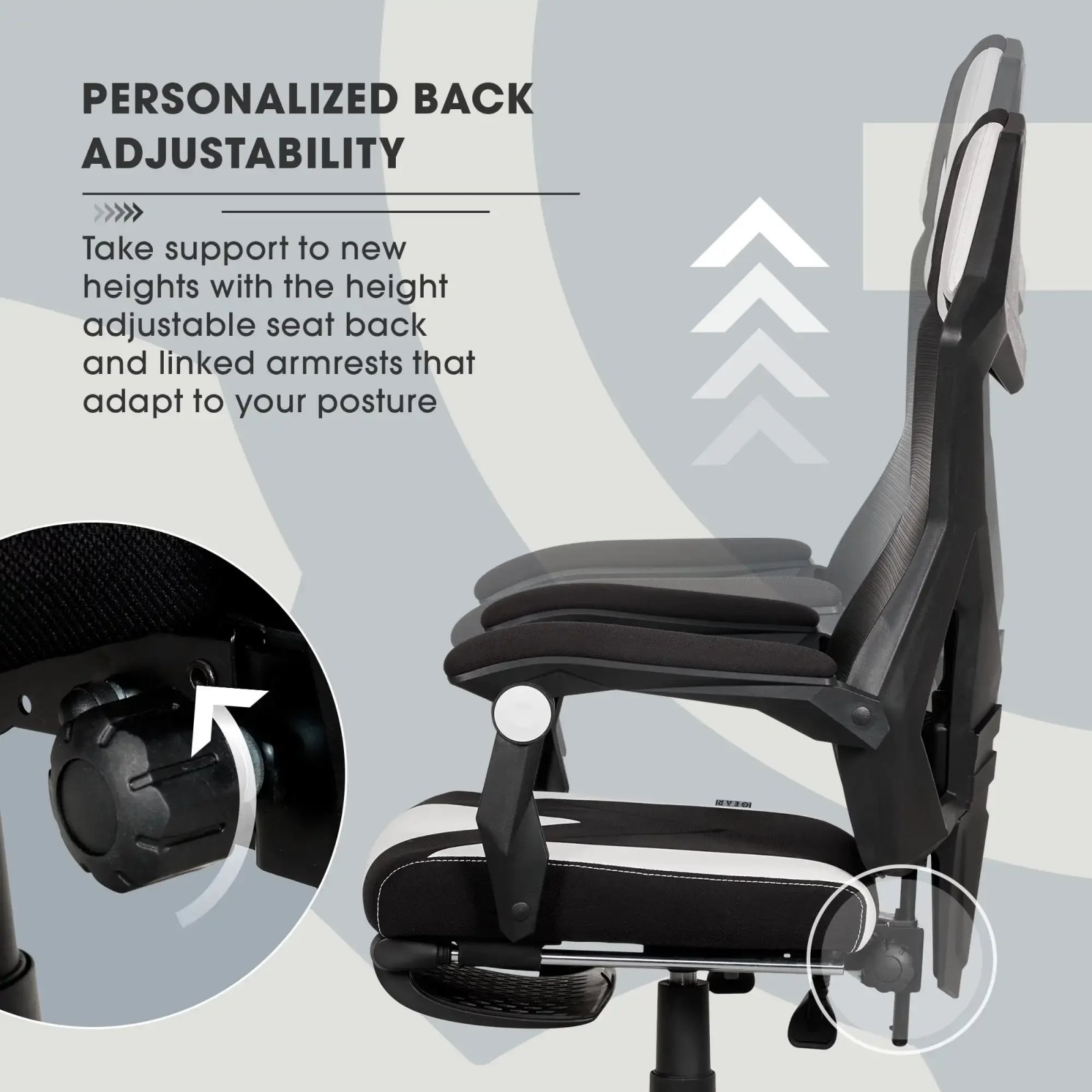 Gamer Gear Gaming Office Chair with Extendable Leg Rest, Gray/Black Fabric Upholstery office chair ergonomic