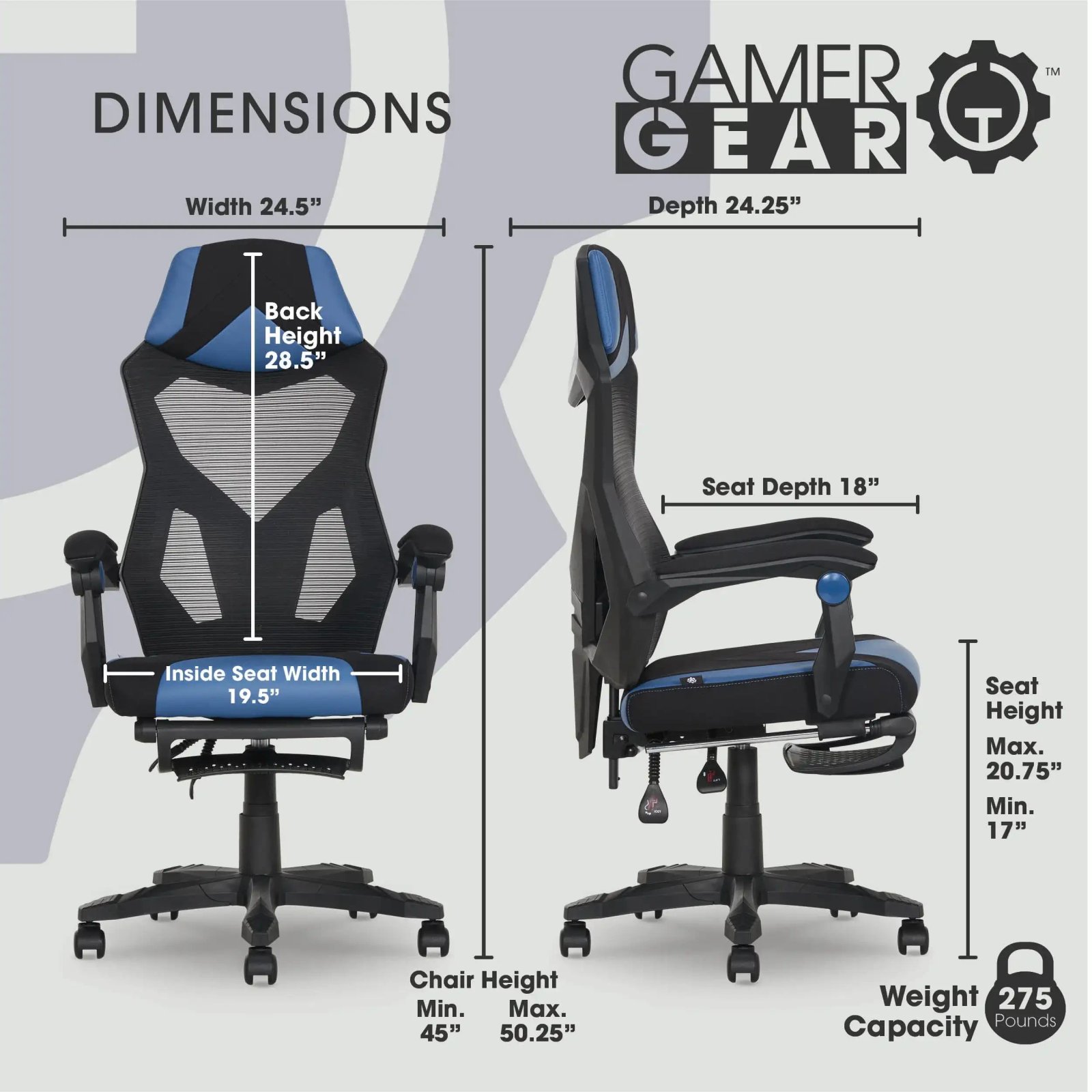 Gamer Gear Gaming Office Chair with Extendable Leg Rest, Gray/Black Fabric Upholstery office chair ergonomic