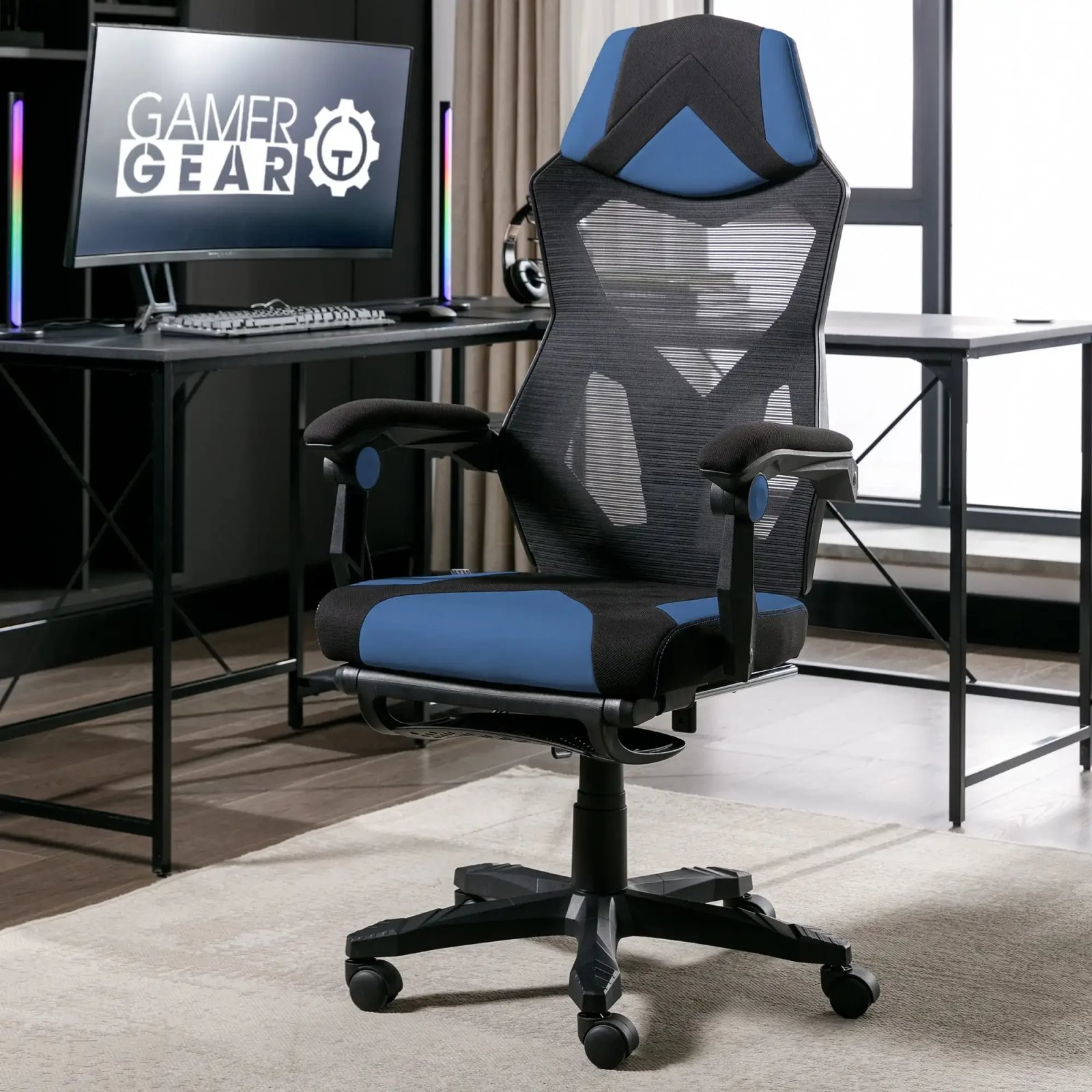 Gamer Gear Gaming Office Chair with Extendable Leg Rest, Gray/Black Fabric Upholstery office chair ergonomic