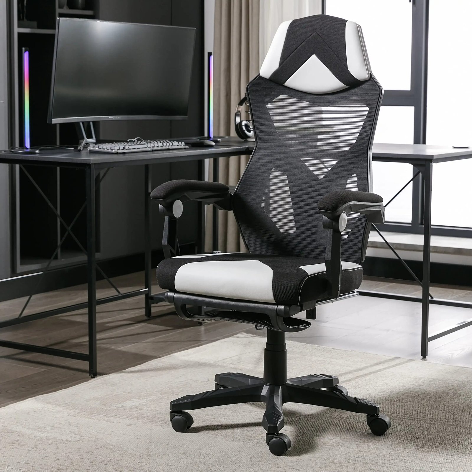 Gamer Gear Gaming Office Chair with Extendable Leg Rest, Gray/Black Fabric Upholstery office chair ergonomic