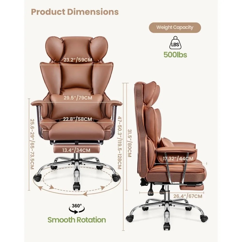 Ergonomic Office Chairs, Gaming Chair with Footrest, Big and Tall Computer Desk Chairs with Lumbar Support, Ergonomic Reclining