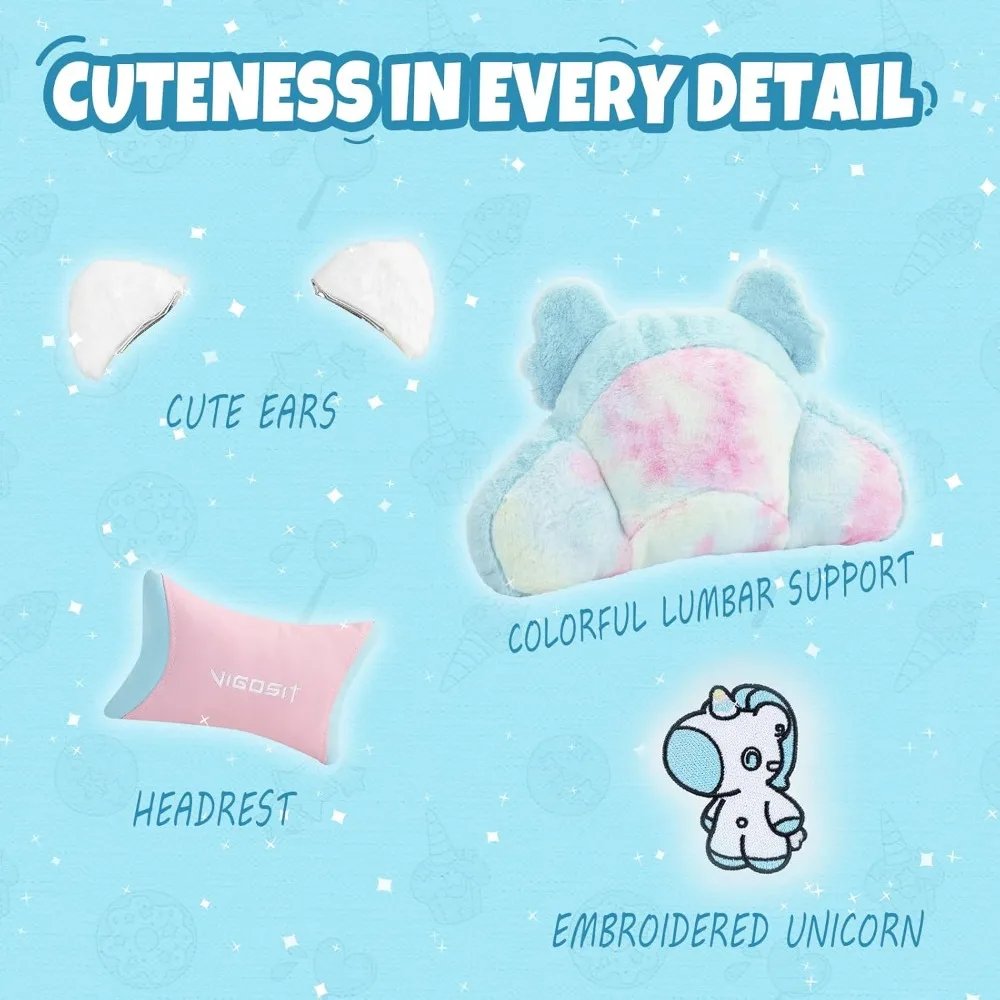 Cute Gaming Chair with Lumbar Cushion and Decorated Ears, Ergonomic Computer Chair with Footrest, Reclining PC Game Chair for Gi