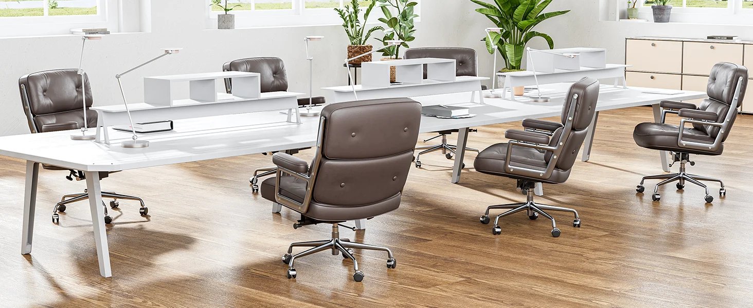 Office Executive Desk Genuine Leather Chair With Thickened Backrest and Ergonomic Swivel Computer Chair