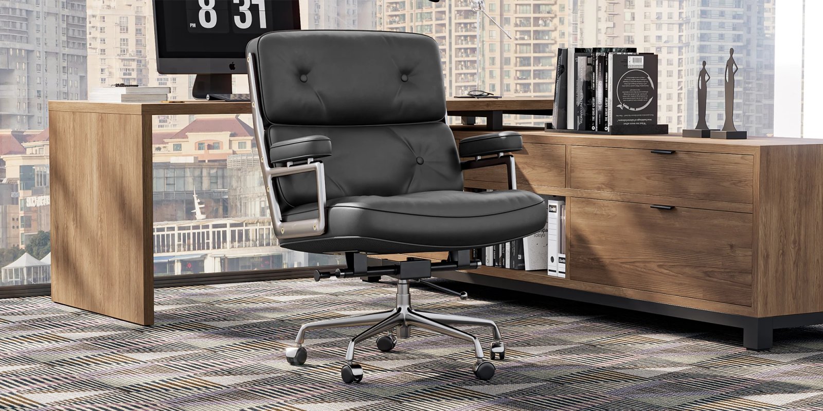 Office Executive Desk Genuine Leather Chair With Thickened Backrest and Ergonomic Swivel Computer Chair