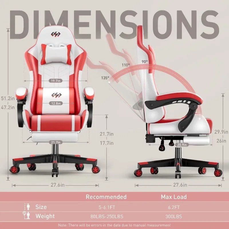 HLDIRECT Gaming Chair, Video Game Chair, Gamer Computer Chair, Ergonomic Gaming Chairs for Adults with Headrest and Lumbar