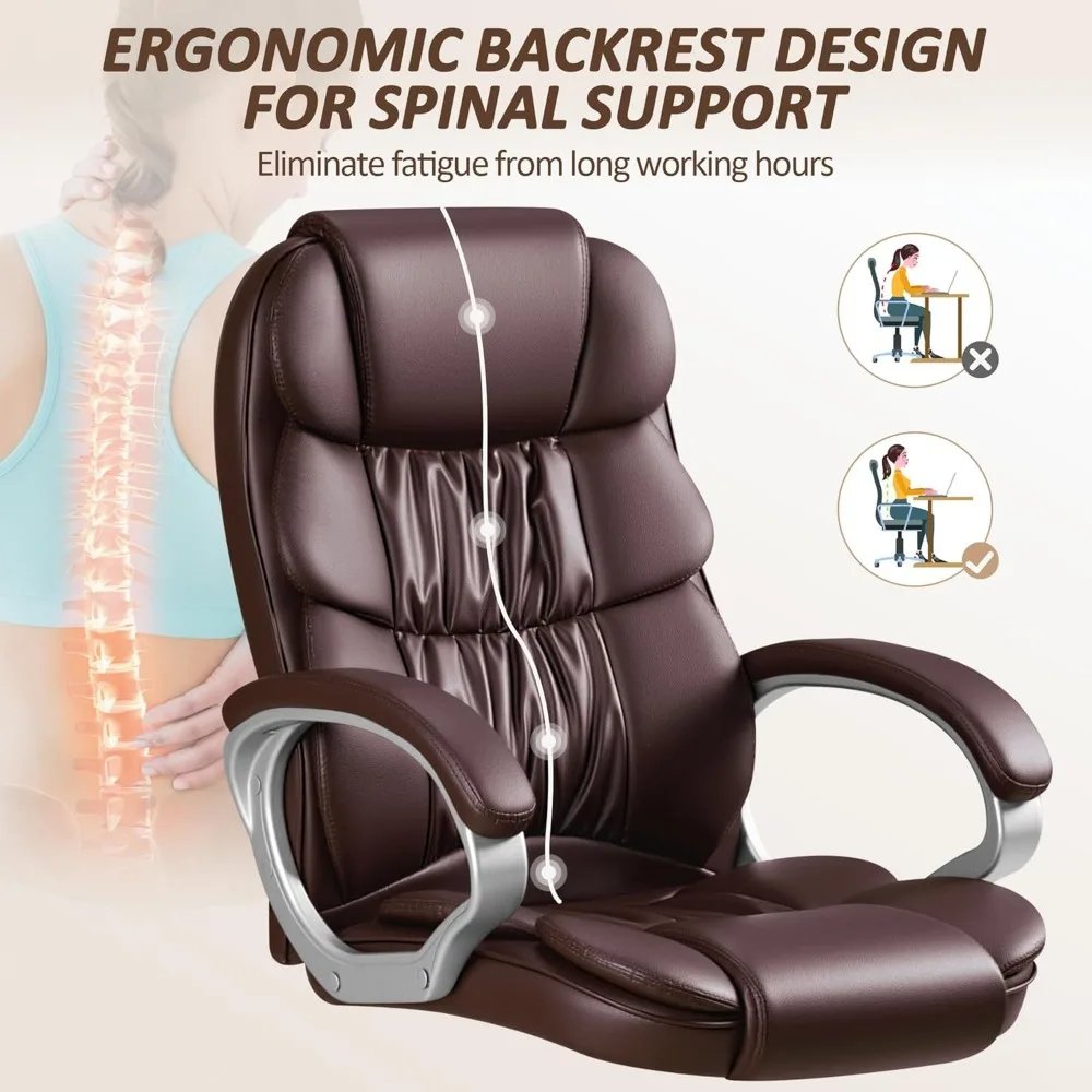 Office Chair High Back Computer Chair Ergonomic Desk Chair, PU Leather Adjustable Height Modern Executive Swivel Task Chair