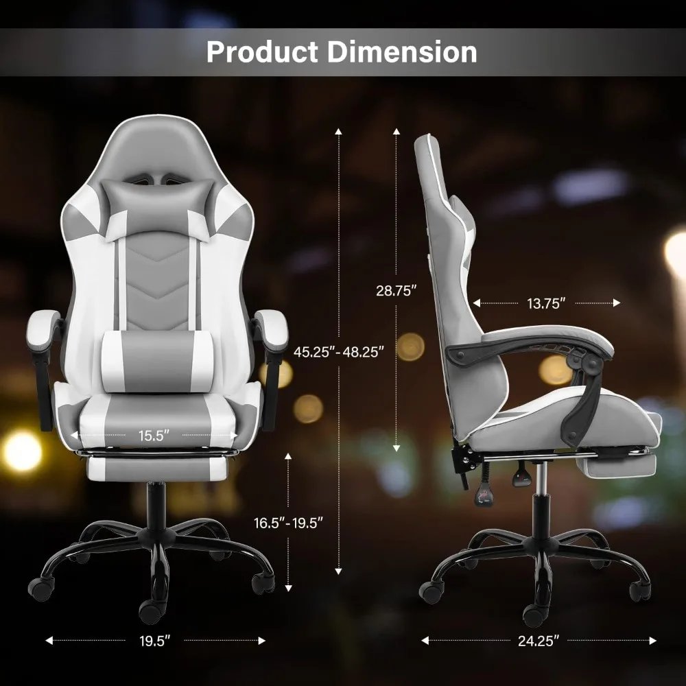 White Gaming Chair with Footrest, Big and Tall Gamer Chair, Racing Style Adjustable Swivel Office Chair, Ergonomic Video Game Ch White Gaming Chair with Footrest, Big and Tall Gamer Chair, Racing Style Adjustable Swivel Office Chair, Ergonomic Video Game Ch