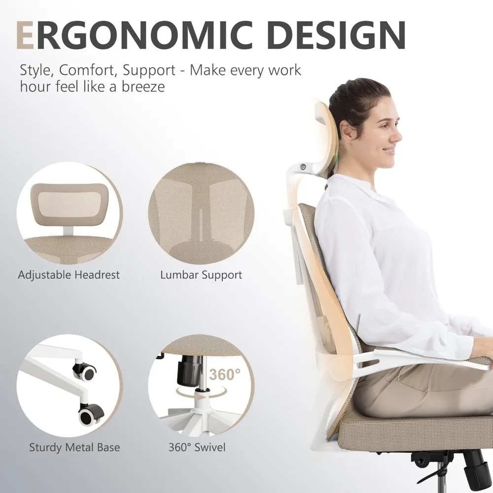Desk Offiice Chair, Ergonomic Comfy Mesh Chair, Home High Back Gaming Executive Chair with Wheels, Compute Capacity 350LBS, Lumb