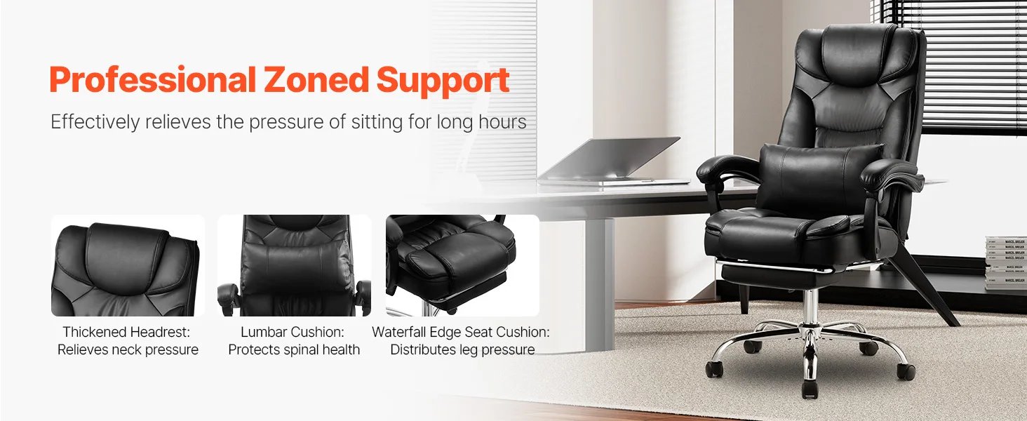 SucceBuy Executive Office Chair 300/400lb Capacity Chair Height Adjustable Ergonomic PU Leather Reclining Home Office Chair