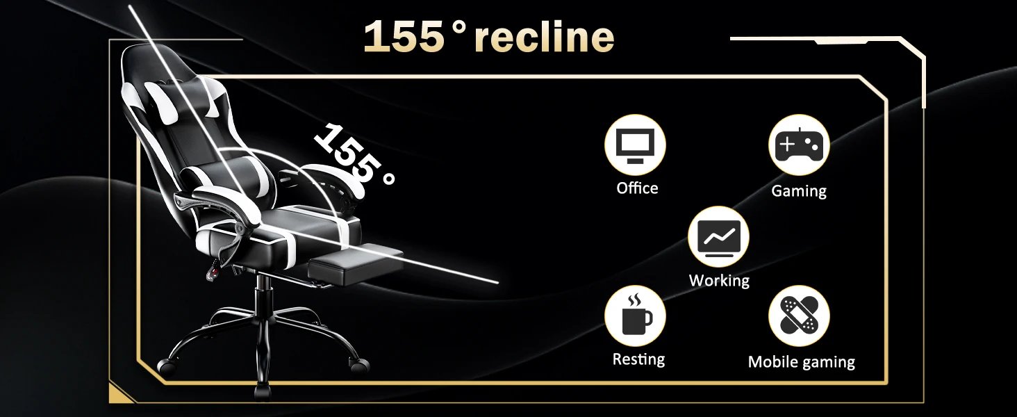 Gaming Chair, Ergonomic Video Game Chair for Adults, Comfortable Computer Chair with Footrest and Lumbar Support