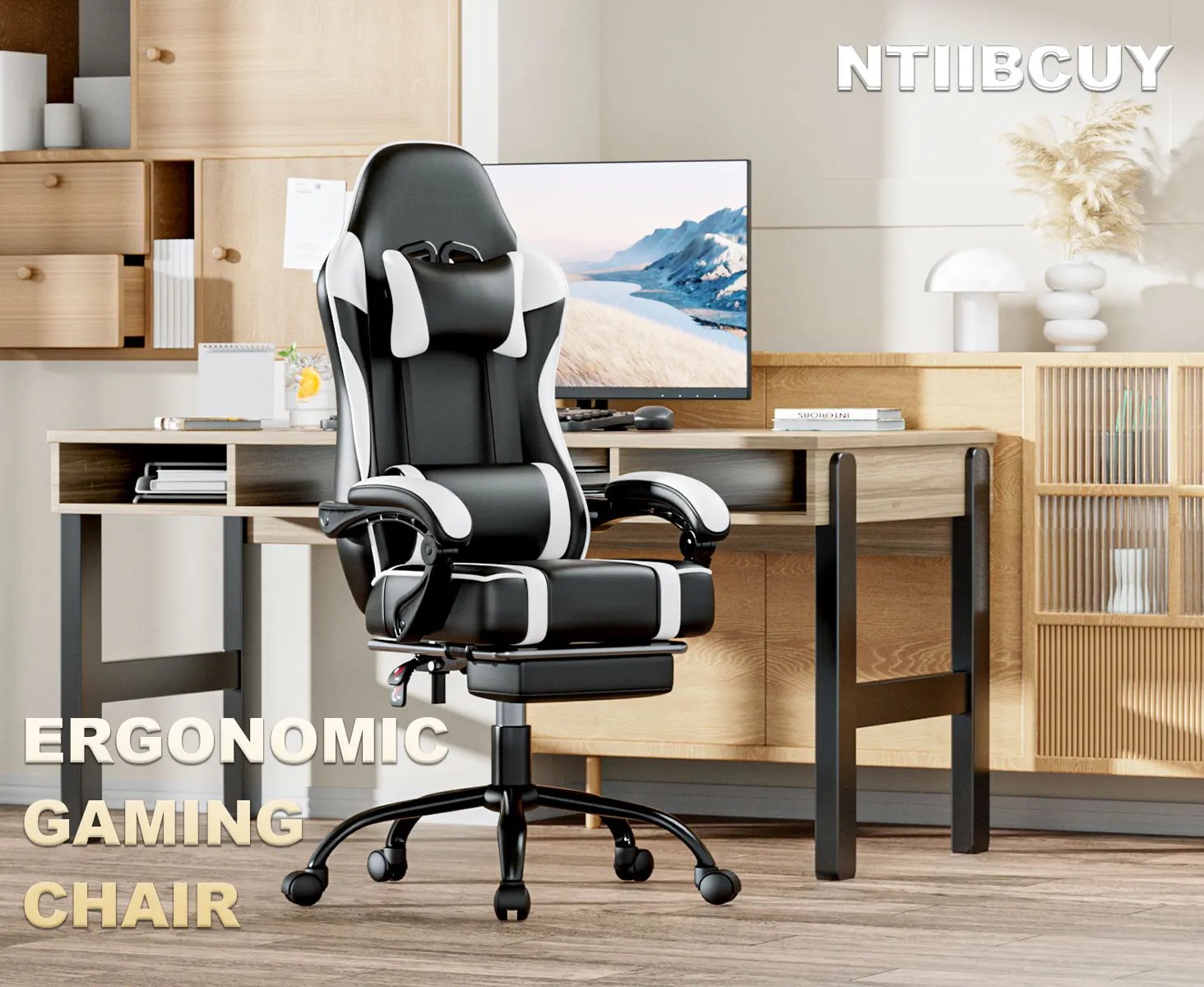 Gaming Chair, Ergonomic Video Game Chair for Adults, Comfortable Computer Chair with Footrest and Lumbar Support