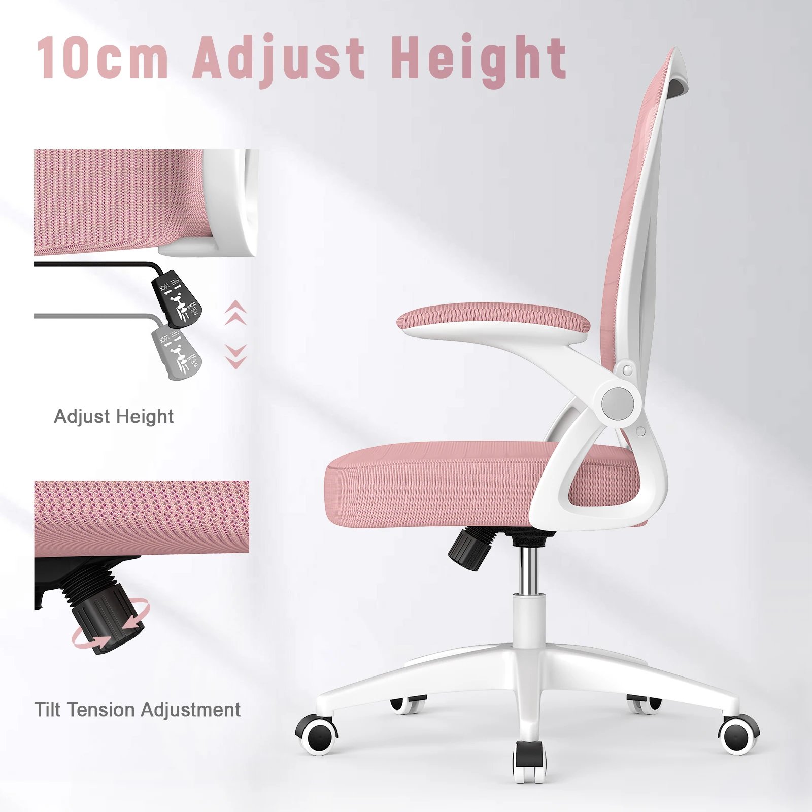Ergonomic Office Mesh Chair, Liftable High Back Gaming Chair with Lumbar Support, Swivel Desk Chair Seat Depth Adjustable Home
