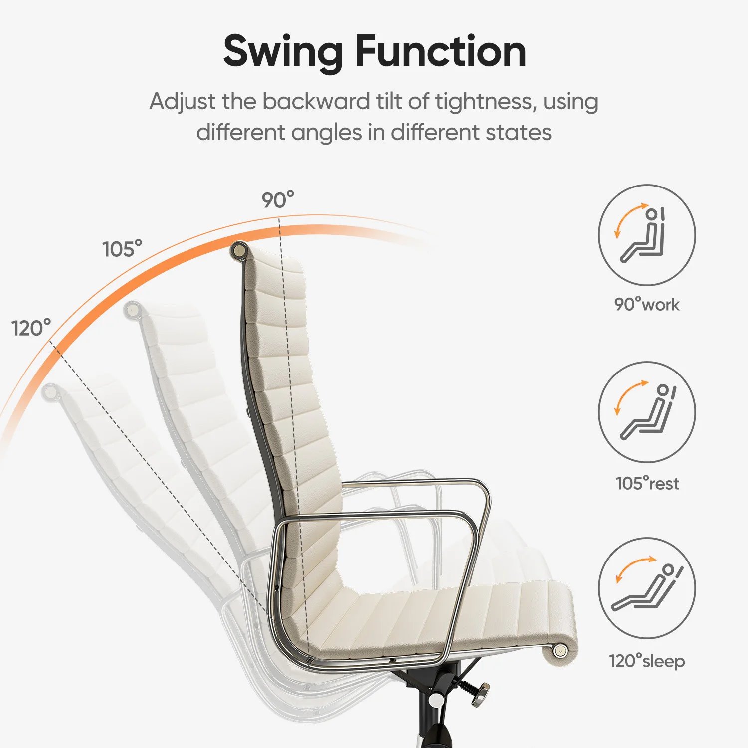 Mid Back Ribbed Office Chair White Genuine Leather Desk Chair Adjustable Ergonomic Computer Desk Chair for Study Office