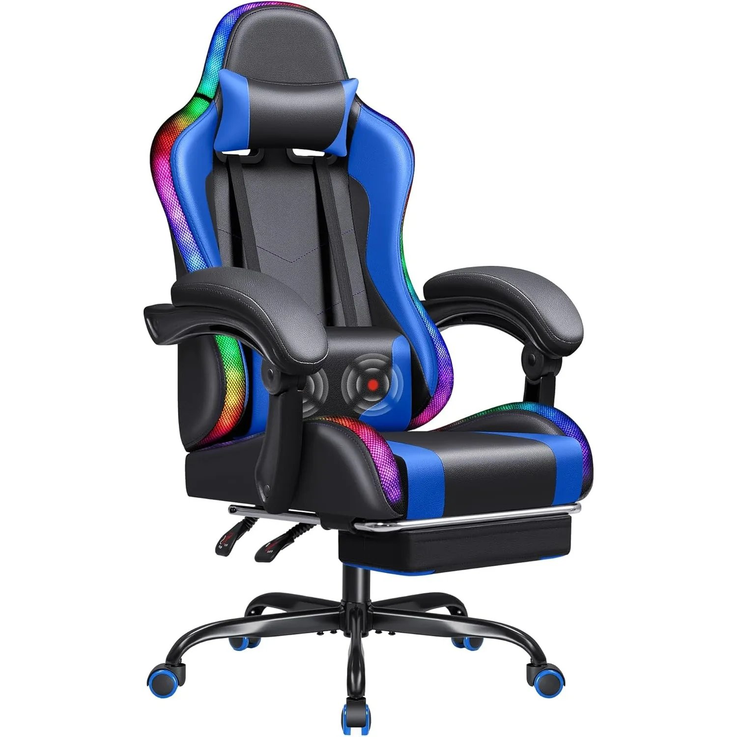 Gaming Chair, Video Game Chair with Footrest and Massage Lumbar Support, Ergonomic Computer Chair Height Adjustable (RGB Blue)