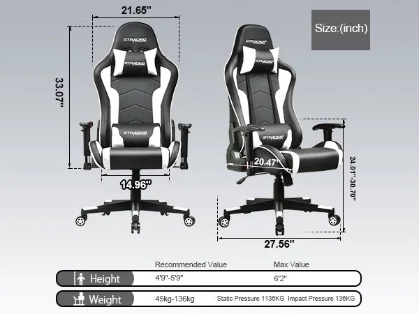 Gaming Chair with Speakers Bluetooth Music Video Game Chair Audio Ergonomic Design Heavy Duty Office Computer Desk Chair