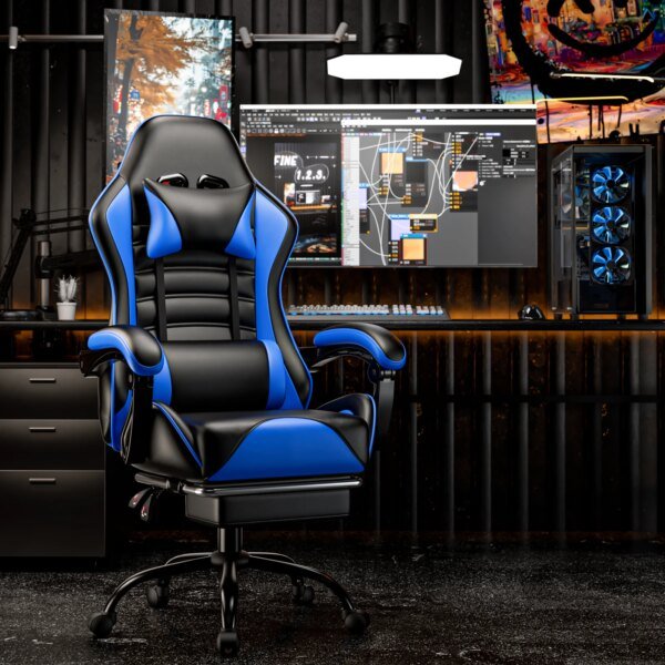 Ergonomic Gaming Chair with Footrest, Racing Style Video Game Chair for Adults, Reclining Gamer Chair Office Chair