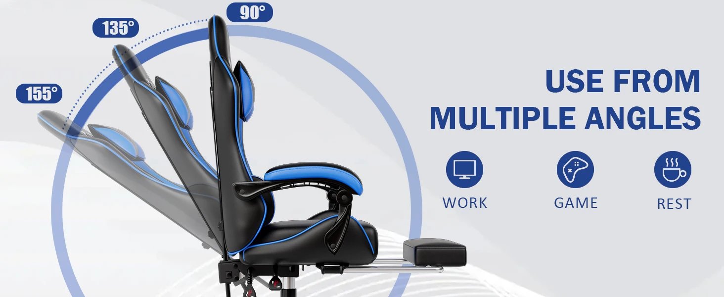 Ergonomic Gaming Chair with Footrest, Racing Style Video Game Chair for Adults, Reclining Gamer Chair Office Chair
