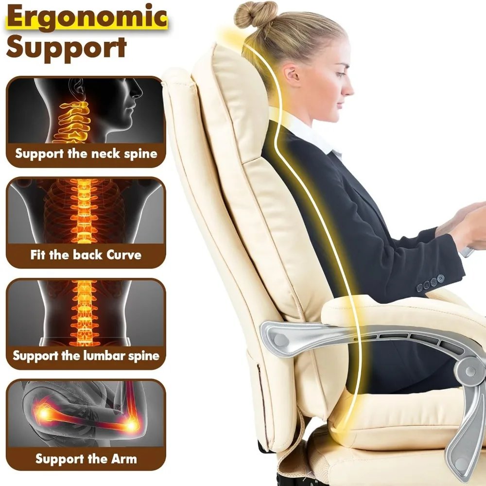 Executive Office Chair with Footrest 350 LBS Reclining Big and Tall Computer Gaming Chairs Home Office Desk Chair Adjustable PU