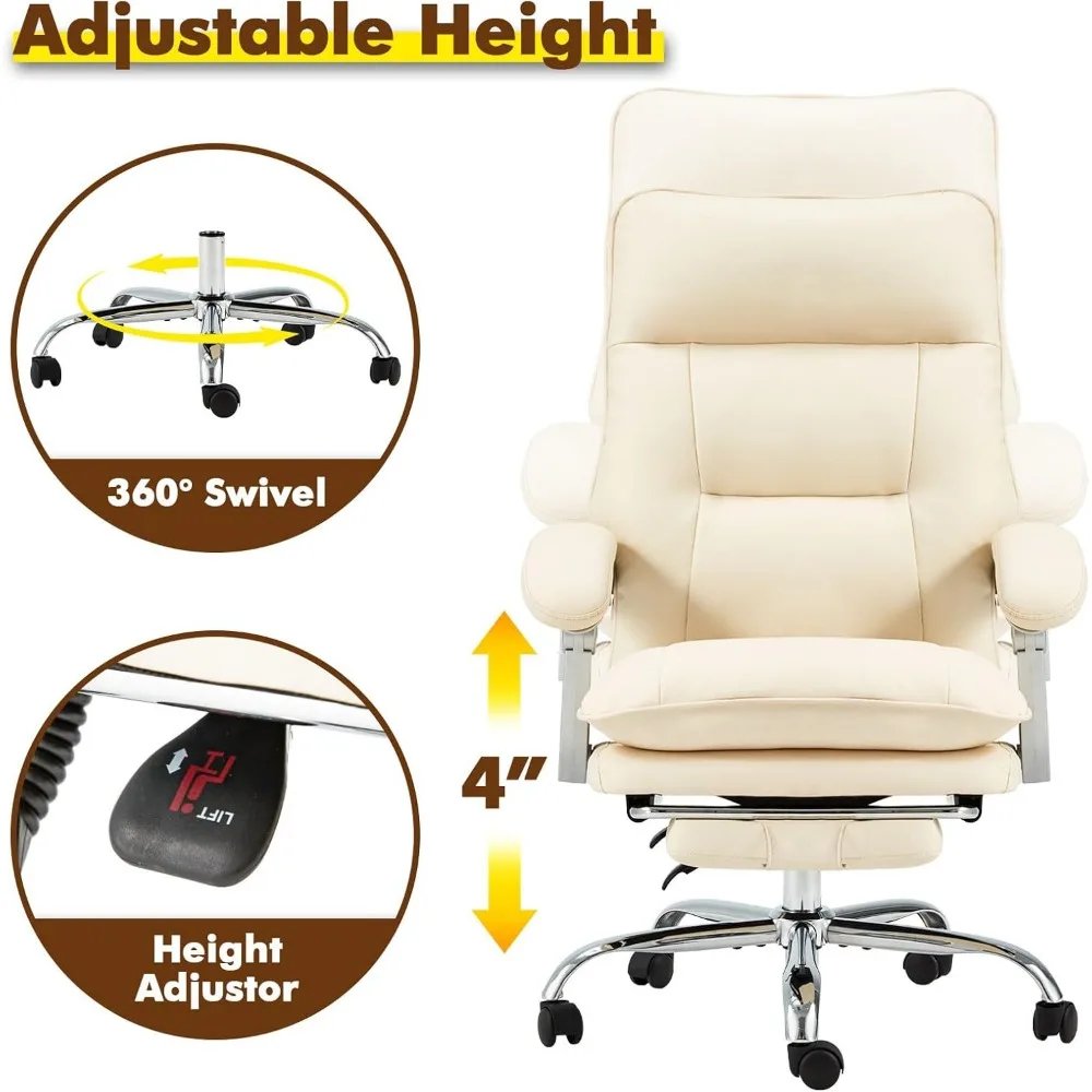Executive Office Chair with Footrest 350 LBS Reclining Big and Tall Computer Gaming Chairs Home Office Desk Chair Adjustable PU