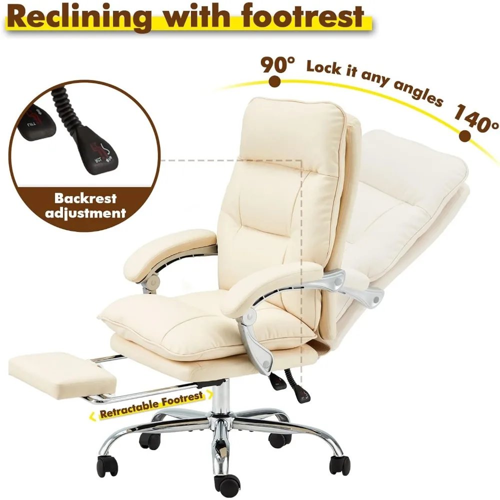 Executive Office Chair with Footrest 350 LBS Reclining Big and Tall Computer Gaming Chairs Home Office Desk Chair Adjustable PU