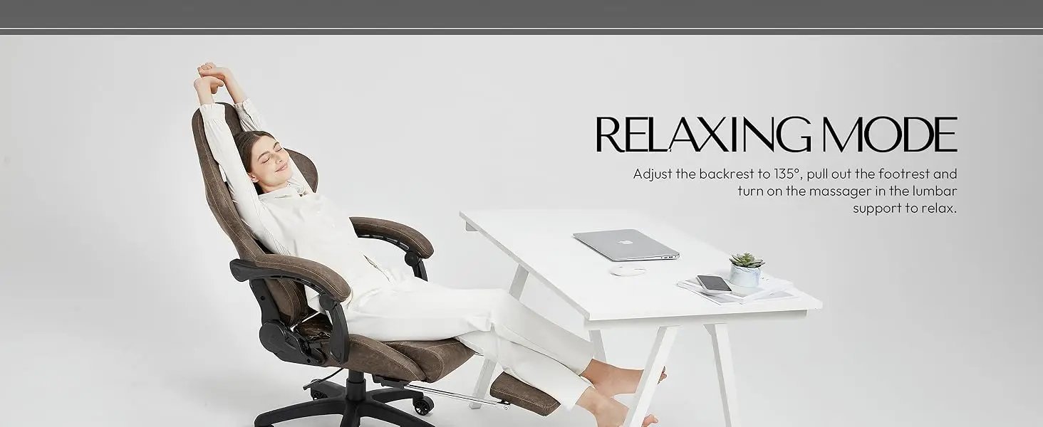 Big and Tall Gaming Chair Ergonomic Computer Chair with Footrest Massage Lumbar Support High Back PU Leather 350Lbs