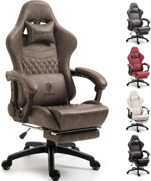 Big and Tall Gaming Chair Ergonomic Computer Chair with Footrest Massage Lumbar Support High Back PU Leather 350Lbs