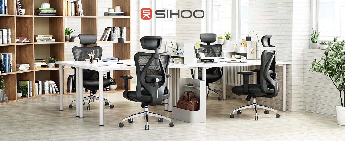 SIHOO M18 Ergonomic Office Chair for Big And Tall People Adjustable Headrest 2D Armrests Lumbar Support PU Wheels Swivel Feature